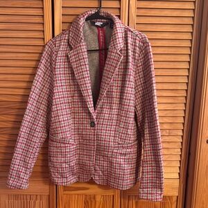 Lands’ End Red and Gray Houndstooth Blazer